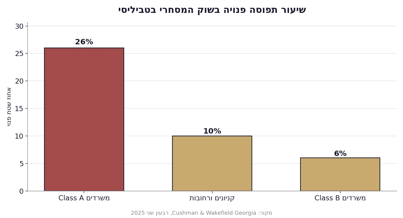 נדל"ן מסחרי בגאורגיה - שיעור תפוסה פנויה לפי סוג נכס